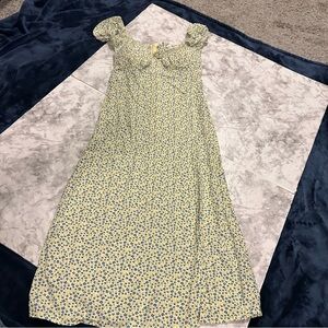 No Boundaries Yellow Blue Flowers Knee Length Peasant Cottage Core Dress Size 00